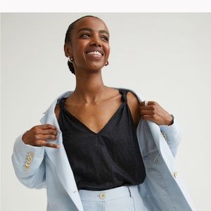 H&M Black Linen V-Neck Crop Top Large